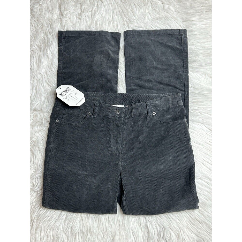 Liz Claiborne Size 10P Secretly Slimming Gray Boot Cut Corduroy Pants NWT